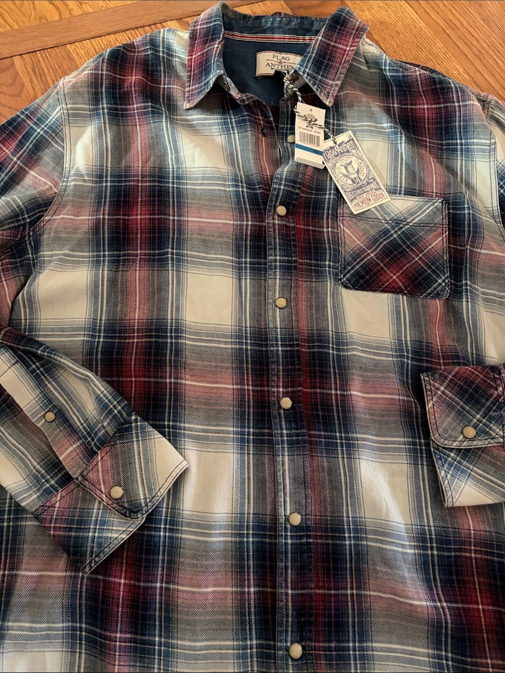 Flag & Anthem Men's Red and Navy Plaid Casual Button-Down Shirt